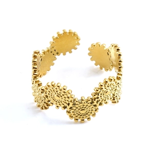 Minimalist 18k gold plated stainless steel geometric gear open ring with gear motif