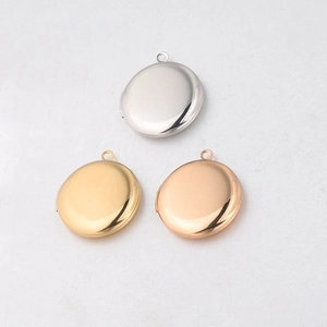 Polished 316L stainless steel round locket pendants in silver, gold, and rose gold