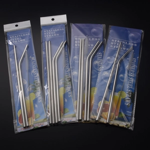 Reusable Drinking Straws Stainless Steel Straight And Bent With Cleaning Brush Durable Eco Friendly For Juice Coffee Milk Tea