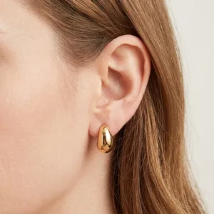 Waterdrop Stud Earrings Minimalist Chunky Teardrop 316L Stainless Steel 14K Gold Plated Chic Fashion Jewelry For Women