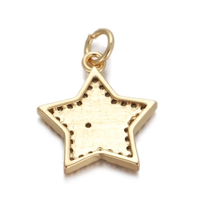 Detailed view of textured 14K gold plated star charm with polished metallic finish