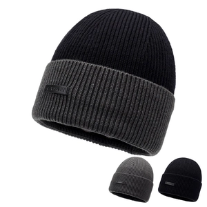 Men Knitted Beanie Hat Winter Warm Fleece Lined Ribbed Skull Cap Outdoor Cycling Windproof Acrylic Headwear For Unisex