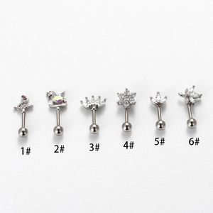 Variety of stainless steel cartilage studs with silver designs and zircon stones