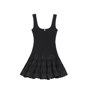 Women Ribbed Knit Tiered Ruffle Mini Dress Sleeveless Cami Solid Color Summer Party Elegant Slim Fit