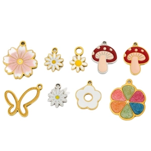 Gold-plated stainless steel flower and butterfly pendants for DIY jewelry making