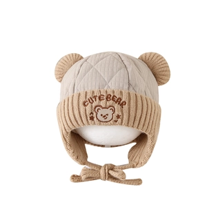 Winter warm bear ear hat for kids featuring cute embroidery and quilted fabric