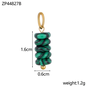 Natural malachite bead pendant with gold ring, 1.6cm height ice cream color jewelry part