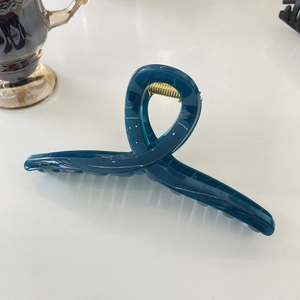 Navy blue 15cm large hair claw clip with golden spring for thick hair, minimalist style