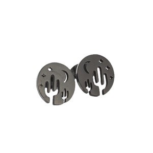 Minimalist black stainless steel stud earrings with cactus moon and star patterns