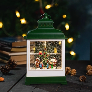 Christmas Musical Snow Globe Lantern Retro LED Light Plastic Rotating Glitter Festive Desktop Decor Holiday Gift
