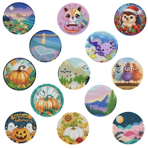 DIY Diamond Painting Coasters Wood Acrylic Base Rhinestones Non Slip Heat Insulated With Metal Holder For Tabletop Decor
