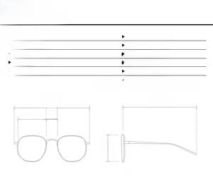 Detailed size chart for white cat eye sunglasses showing dimensions and temple length