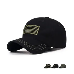 Tactical Baseball Cap Cotton Twill American Flag Embroidery Outdoor Sun Hat Adjustable Metal Buckle Unisex Casual Peak Hat