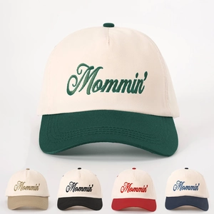 Mommin' Embroidered Splicing Baseball Cap Vintage Adjustable Sun Protection Casual Outdoor Hat For Women