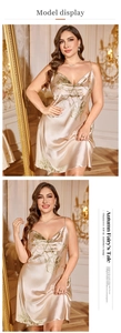 Détail d'une robe nuisette en satin élégante avec imprimé floral et décolleté en V