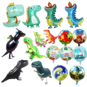 Assorted dinosaur foil balloons including T-Rex and Triceratops for birthday party decor