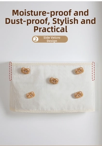 Macro detail of air conditioner cover with side velcro strap and plush bear decor