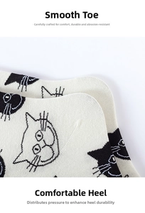 Flat toe seam and reinforced heel detail of these cute cartoon cat cotton socks for men