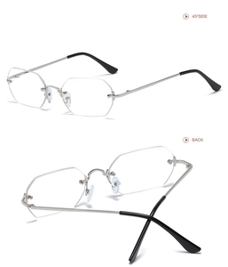 Vista de detalle de gafas punk de metal plateado con perspectivas lateral y posterior