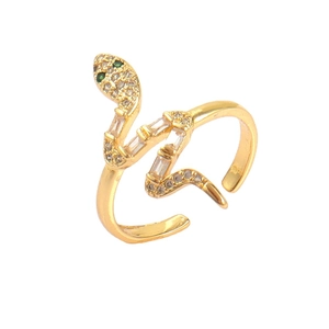 Anello a serpente regolabile dorato con occhi di cristallo verde e zirconi bianchi