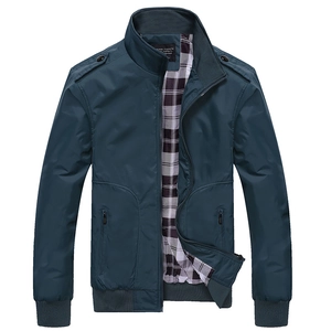 Men's outdoor work jacket with stand collar and classic black and white plaid lining