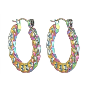 Fashion Stainless Steel Chain Link Hoop Earrings For Women Punk Cuban Link Hollow Geometric Earrings Jewelry Gift
