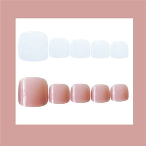 Glossy jelly white and nude pink press-on toenails set in various sizes for women