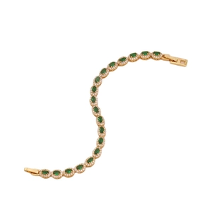 Elegant gold bracelet featuring oval emerald green stones and pavé cubic zirconia accents