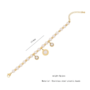 Detail of stainless steel pearl bracelet with Roman numeral pendant and dimensions