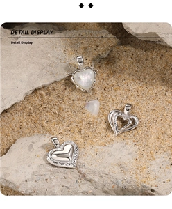 S925 sterling silver heart pendants with mother of pearl on natural stone textures
