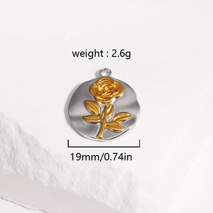 Pendentif vintage en acier titane avec rose bicolore or et argent pour bijoux DIY