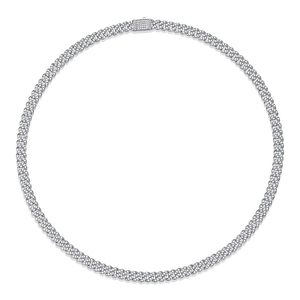 Zilveren moissanite Cubaanse schakelketting met gepolijste afwerking en pavé-stenen