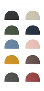 Detailed color chart of 10 textured PU leather table mats showing various stylish finishes
