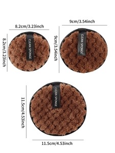 Set of three soft cleansing sponges in 8.2cm, 9cm, and 11.5cm sizes with ribbon handles
