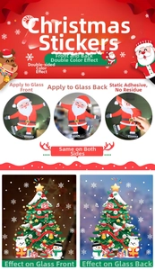 Double-sided Christmas window stickers with Santa and reindeer motifs on glass