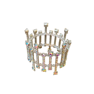 Sparkling crown hair ring with AB color rhinestones and adjustable silver metal base