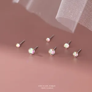Boucles D Oreilles Puces En Zircon Arc En Ciel Avec Tige En Argent Sterling 925 Argent Fin S999 Petit Bijou Minimaliste Pour Femme