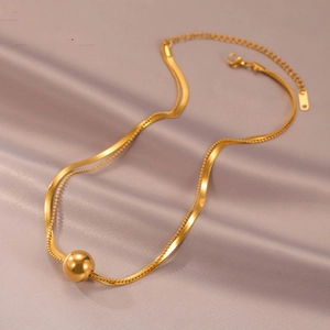 Collana Doppio Strato Con Pendente A Sfera Per Donna Acciaio Inossidabile Lucidato Catena A Lisca Di Pesce E Palline Gioielli Minimal