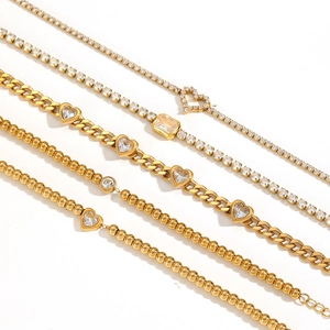 Luxurious 18k gold plated stainless steel heart tennis bracelets with zircon stones