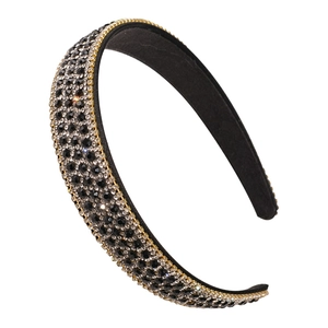 Serre-tête large en cristal avec strass léopard et dents antidérapantes internes