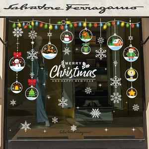 Christmas Window Clings PVC Static Stickers Reusable Double Sided Santa Claus Snowman Reindeer Snowflake Ornaments Decorative