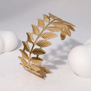 Elegant 18k gold plated laurel leaf open cuff bracelet with Greek vintage style