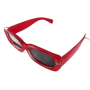Fashionable red thick frame rectangular sunglasses with dark grey lenses for beach styling