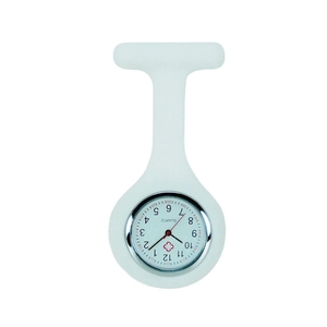 White silicone nurse pocket watch with quartz movement and safety pin for doctors