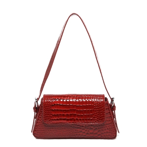Red crocodile pattern embossed leather shoulder bag for women with rectangular shape