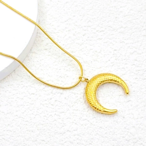 Golden crescent moon pendant necklace with sleek snake chain for men and women