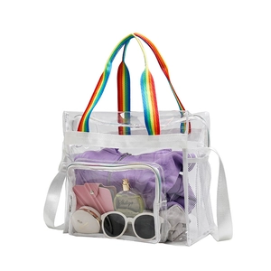 Transparent PVC Handbag With Inner Pouch Waterproof Jelly Shoulder Bag For Swimming Gym Beach Colorful Straps For Women