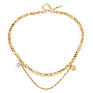 Gold layered stainless steel necklace featuring star pendant and round cubic zirconia