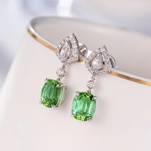 Dangle Earrings Copper Elegant Emerald Cut Green Zircon With Sparkly Rhinestone Accents For Women Accessories