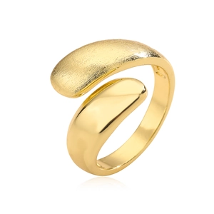 Minimalist 18K gold plated matte and polished geometric open ring for women